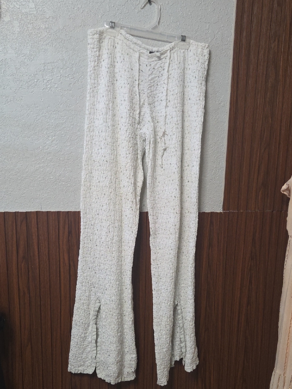Sherry Nikka White Eyelet Lace Beach Pants Cover Up Resort Boho Wide Leg Size L